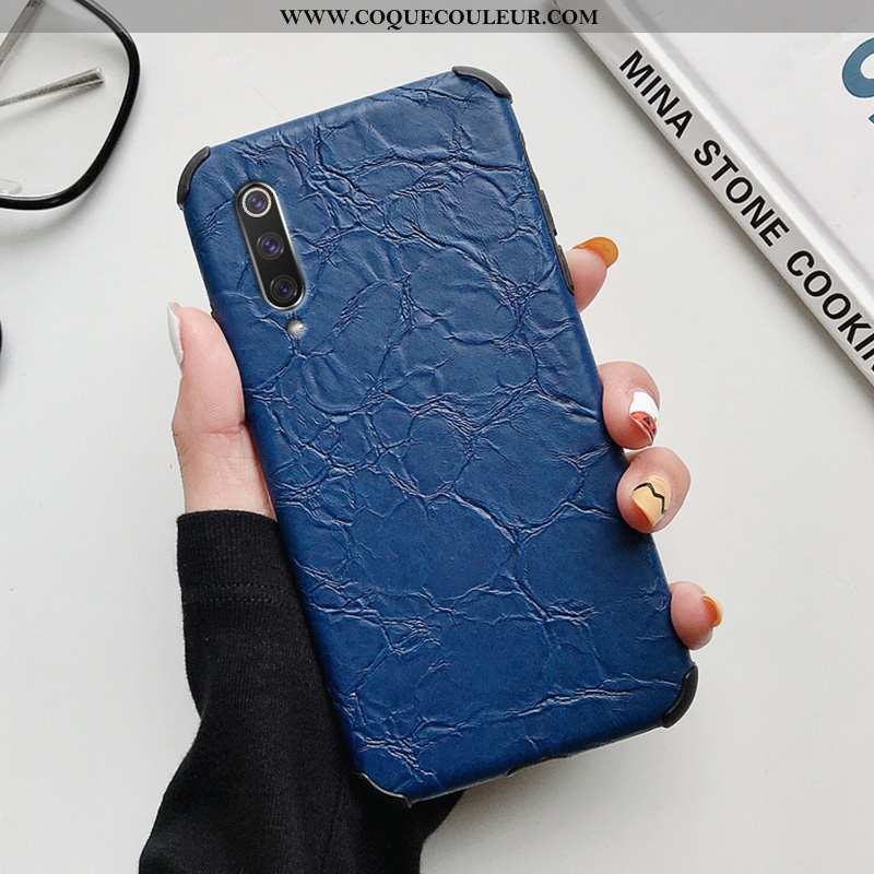 Étui Xiaomi Mi A3 Créatif Incassable Antidérapant, Coque Xiaomi Mi A3 Cuir Modèle Fleurie Bleu Foncé