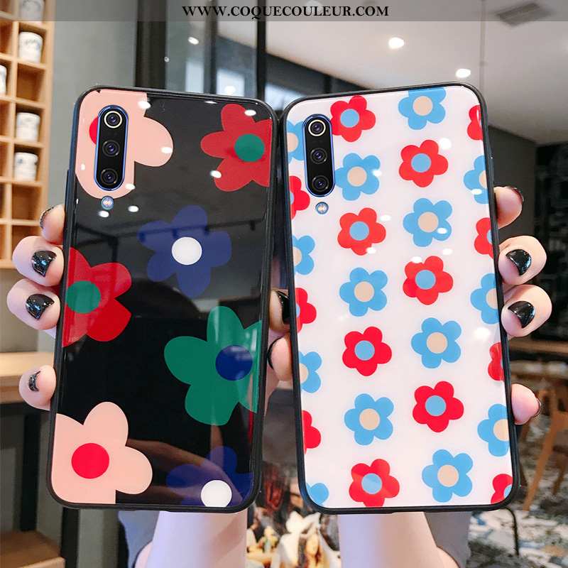 Étui Xiaomi Mi A3 Silicone Fleurs Net Rouge, Coque Xiaomi Mi A3 Protection Tendance Noir