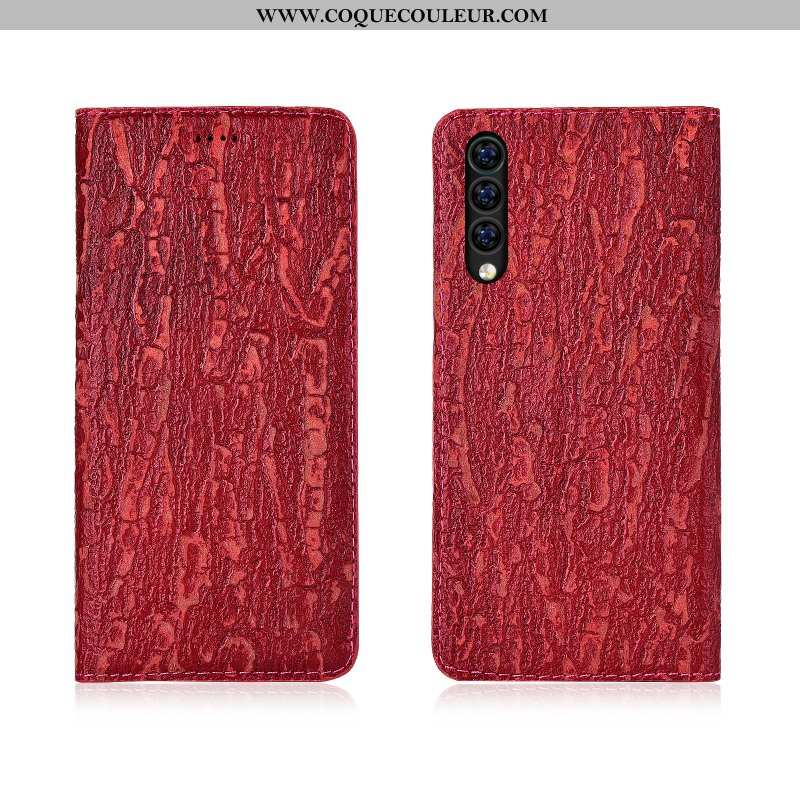 Étui Xiaomi Mi A3 Protection Housse Incassable, Coque Xiaomi Mi A3 Cuir Véritable Rouge