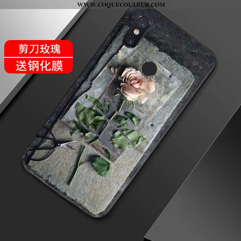 Coque Xiaomi Mi Max 3 Fluide Doux Petit Fleur, Housse Xiaomi Mi Max 3 Silicone Vent Noir