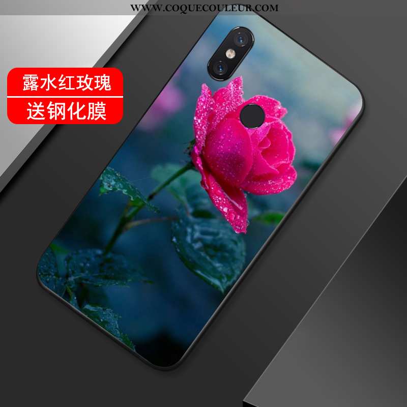 Coque Xiaomi Mi Max 3 Fluide Doux Petit Fleur, Housse Xiaomi Mi Max 3 Silicone Vent Noir