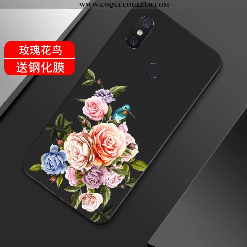 Coque Xiaomi Mi Max 3 Fluide Doux Petit Fleur, Housse Xiaomi Mi Max 3 Silicone Vent Noir