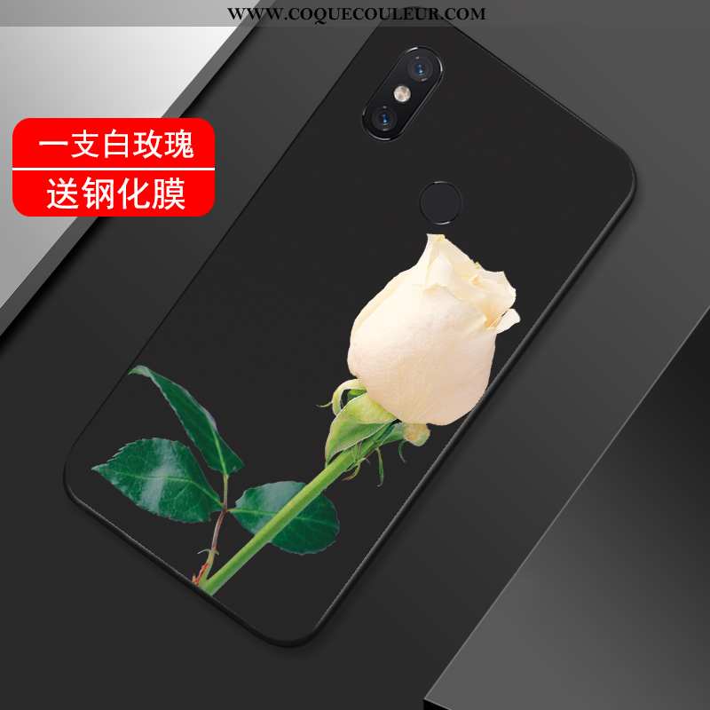 Coque Xiaomi Mi Max 3 Fluide Doux Petit Fleur, Housse Xiaomi Mi Max 3 Silicone Vent Noir