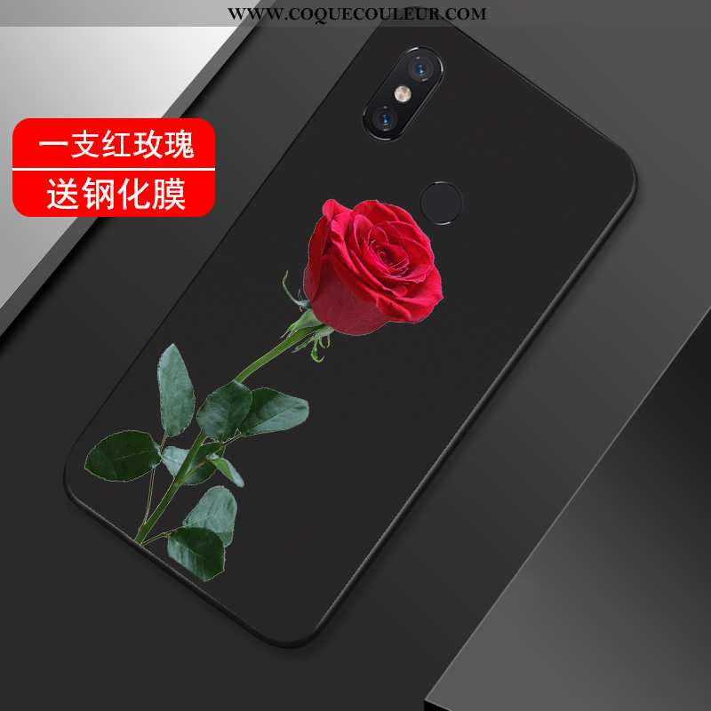 Coque Xiaomi Mi Max 3 Fluide Doux Petit Fleur, Housse Xiaomi Mi Max 3 Silicone Vent Noir