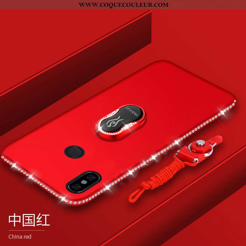 Housse Xiaomi Mi Max 3 Strass Étui Téléphone Portable, Xiaomi Mi Max 3 Délavé En Daim Coque Rouge