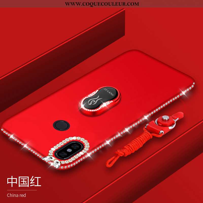Housse Xiaomi Mi Max 3 Strass Étui Téléphone Portable, Xiaomi Mi Max 3 Délavé En Daim Coque Rouge