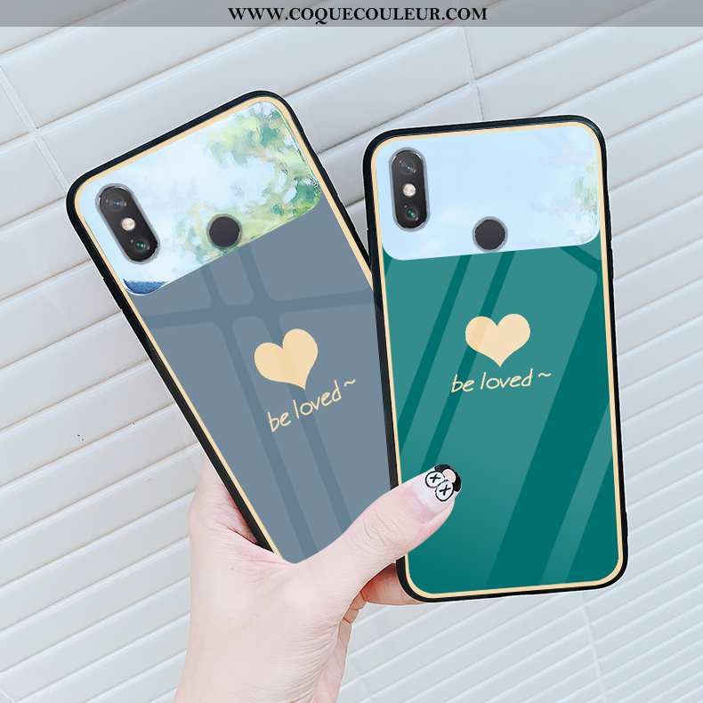 Coque Xiaomi Mi Max 3 Verre Téléphone Portable Coque, Housse Xiaomi Mi Max 3 Petit Amour Verte