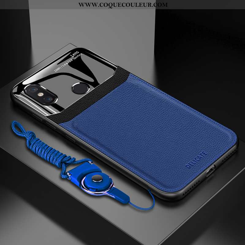 Coque Xiaomi Mi Max 3 Tendance Créatif Verre, Housse Xiaomi Mi Max 3 Cuir Petit Bleu