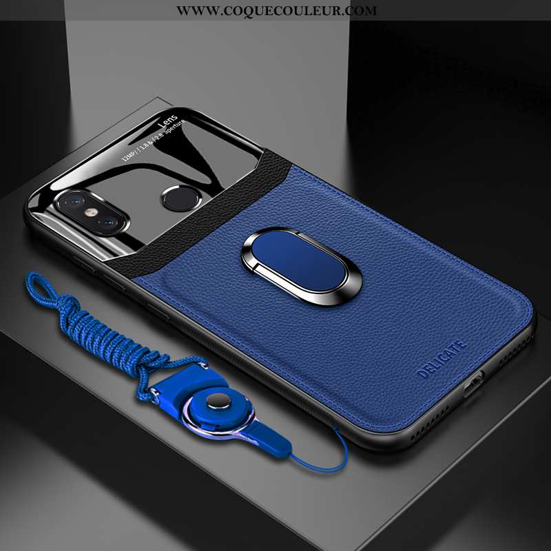 Coque Xiaomi Mi Max 3 Tendance Créatif Verre, Housse Xiaomi Mi Max 3 Cuir Petit Bleu
