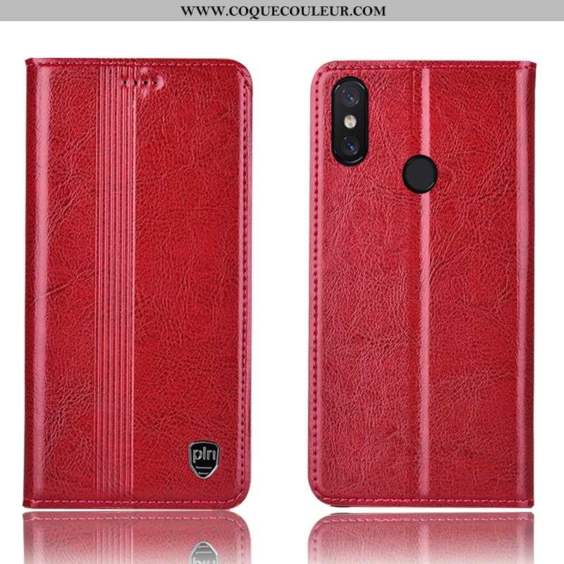 Housse Xiaomi Mi Max 3 Protection Coque Rouge, Étui Xiaomi Mi Max 3 Cuir Véritable Téléphone Portabl