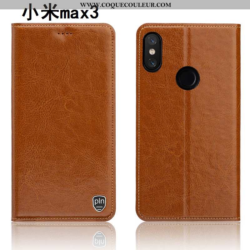 Étui Xiaomi Mi Max 3 Cuir Coque Véritable, Xiaomi Mi Max 3 Protection Téléphone Portable Marron