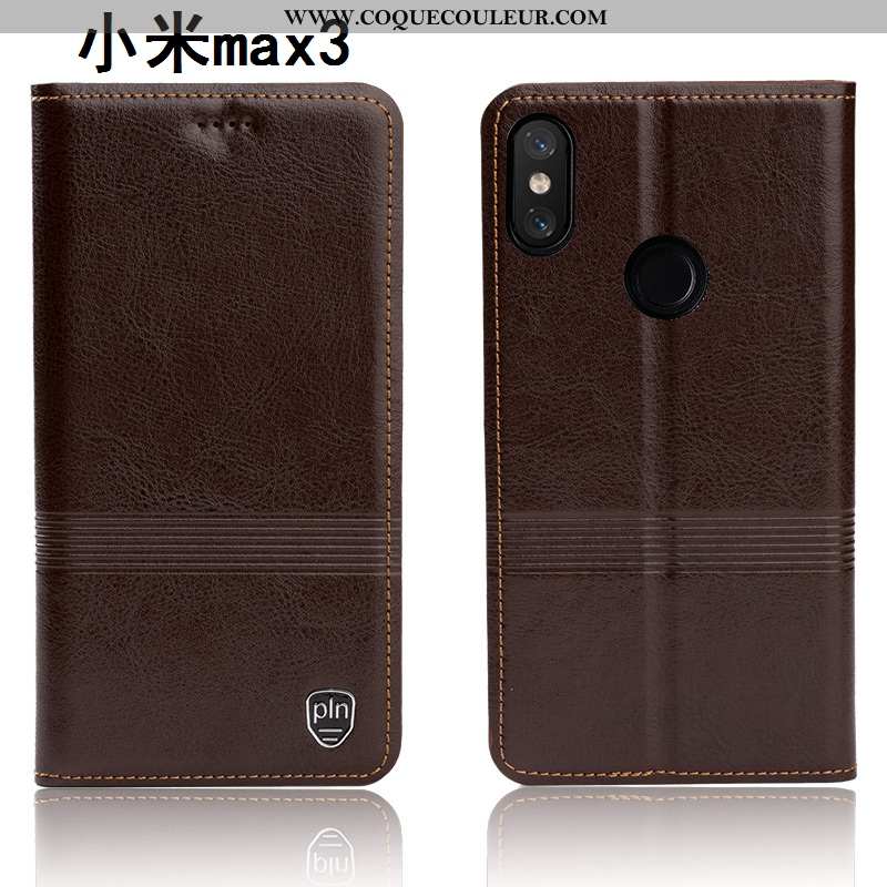 Étui Xiaomi Mi Max 3 Cuir Coque Véritable, Xiaomi Mi Max 3 Protection Téléphone Portable Marron