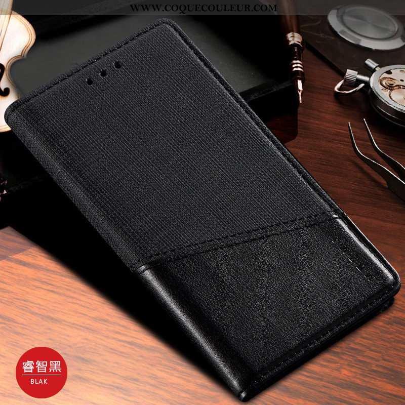 Coque Xiaomi Mi Max 3 Cuir Noir Étui, Housse Xiaomi Mi Max 3 Protection Petit