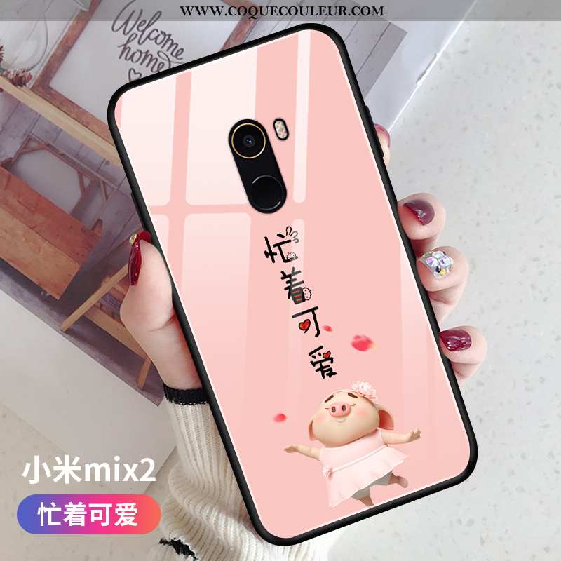 Coque Xiaomi Mi Mix 2 Protection Personnalité Petit, Housse Xiaomi Mi Mix 2 Verre Silicone Rose