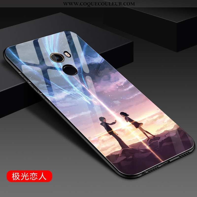 Étui Xiaomi Mi Mix 2 Verre Silicone Difficile, Coque Xiaomi Mi Mix 2 Fluide Doux Incassable Noir