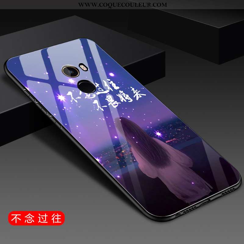 Étui Xiaomi Mi Mix 2 Verre Silicone Difficile, Coque Xiaomi Mi Mix 2 Fluide Doux Incassable Noir