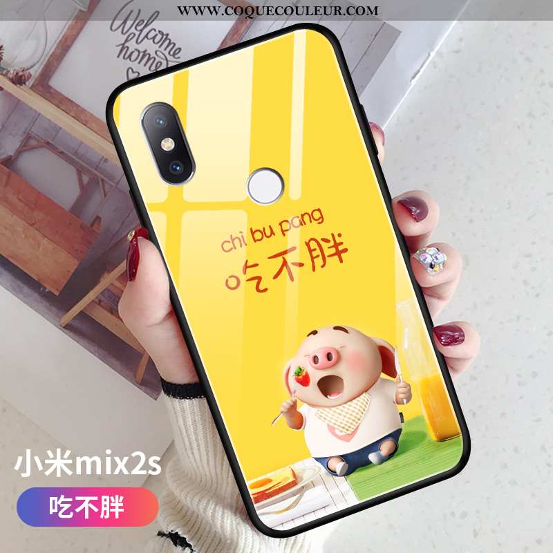 Étui Xiaomi Mi Mix 2s Personnalité Charmant Verre, Coque Xiaomi Mi Mix 2s Créatif Amoureux Jaune