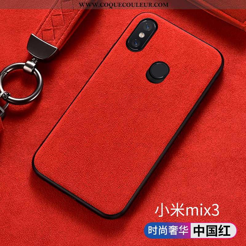 Étui Xiaomi Mi Mix 3 Silicone Tout Compris, Coque Xiaomi Mi Mix 3 Protection Daim Fourrure Rouge