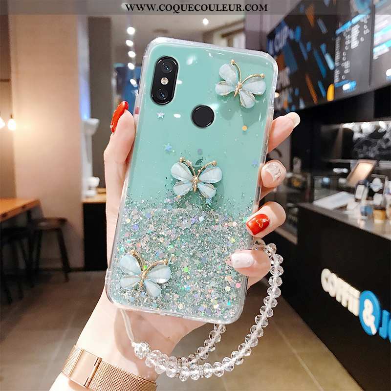 Housse Xiaomi Mi Mix 3 Transparent Petit Papillon, Étui Xiaomi Mi Mix 3 Ultra Protection Verte