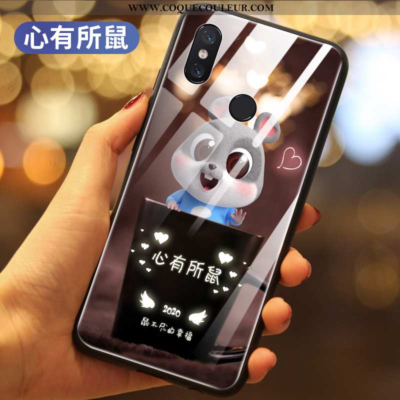 Housse Xiaomi Mi Mix 3 Verre Coque Silicone, Étui Xiaomi Mi Mix 3 Créatif Petit Noir