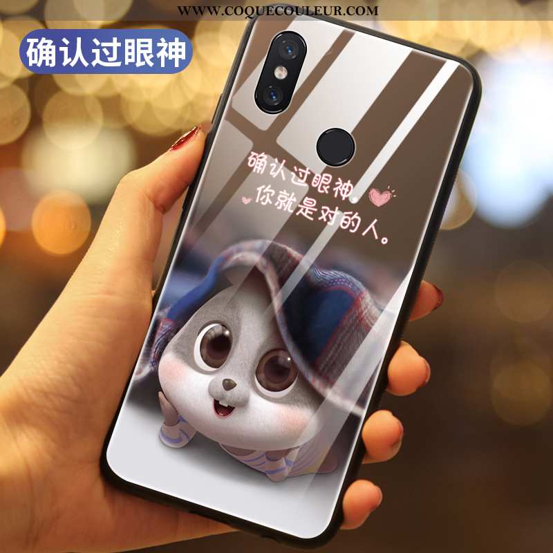 Housse Xiaomi Mi Mix 3 Verre Coque Silicone, Étui Xiaomi Mi Mix 3 Créatif Petit Noir