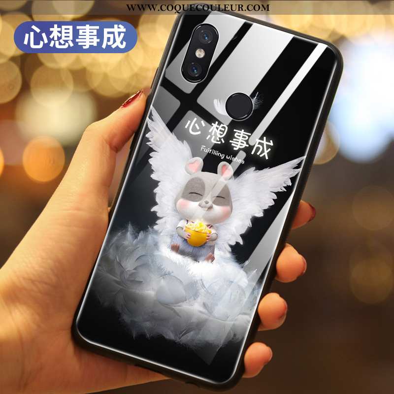 Housse Xiaomi Mi Mix 3 Verre Coque Silicone, Étui Xiaomi Mi Mix 3 Créatif Petit Noir