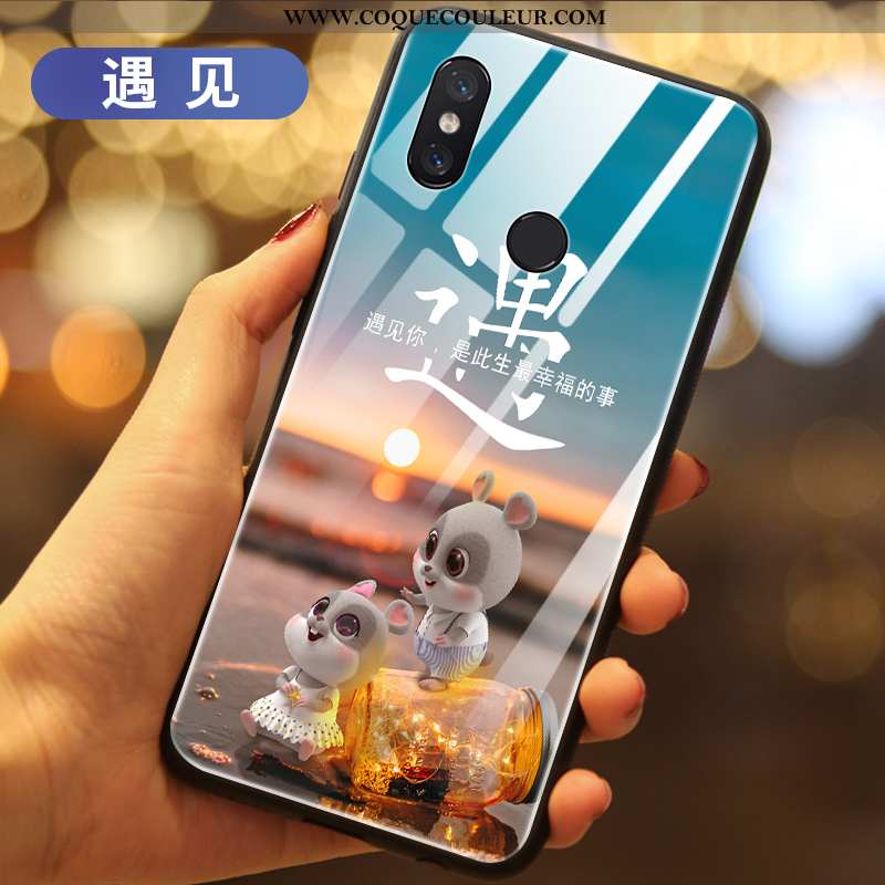 Housse Xiaomi Mi Mix 3 Verre Coque Silicone, Étui Xiaomi Mi Mix 3 Créatif Petit Noir