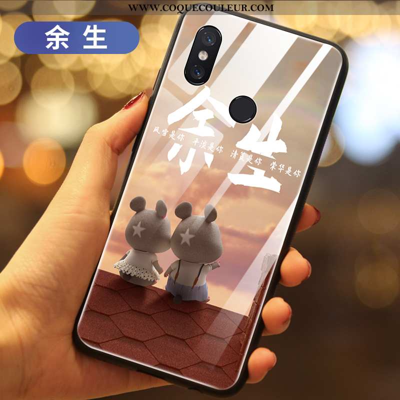 Housse Xiaomi Mi Mix 3 Verre Coque Silicone, Étui Xiaomi Mi Mix 3 Créatif Petit Noir