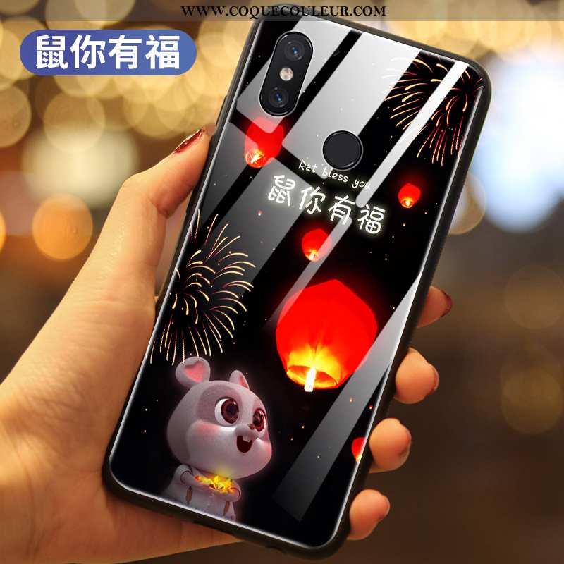 Housse Xiaomi Mi Mix 3 Verre Coque Silicone, Étui Xiaomi Mi Mix 3 Créatif Petit Noir