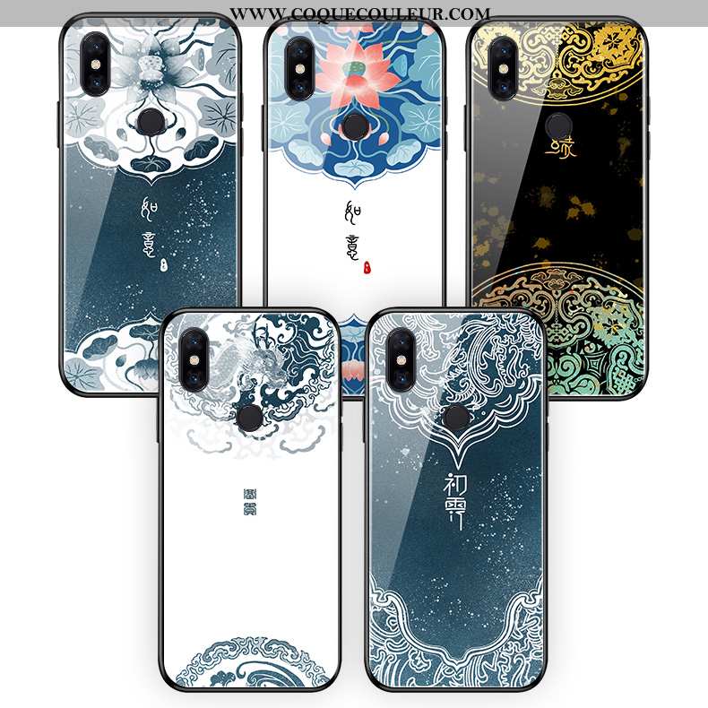Housse Xiaomi Mi Mix 3 Verre Petit Téléphone Portable, Étui Xiaomi Mi Mix 3 Silicone Fleur Bleu