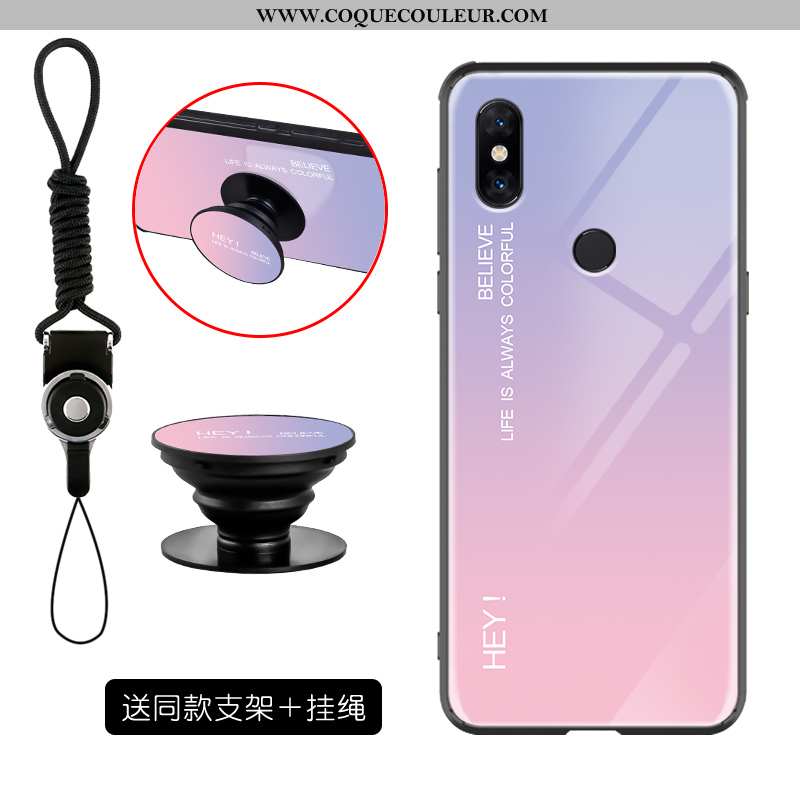 Étui Xiaomi Mi Mix 3 Protection Rose, Coque Xiaomi Mi Mix 3 Verre Support Rose