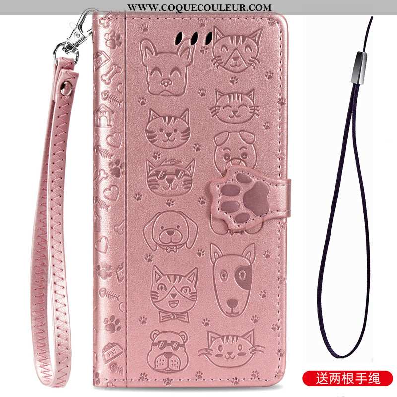 Coque Xiaomi Mi Note 10 Lite Dessin Animé Cuir, Housse Xiaomi Mi Note 10 Lite Charmant Gaufrage Rose