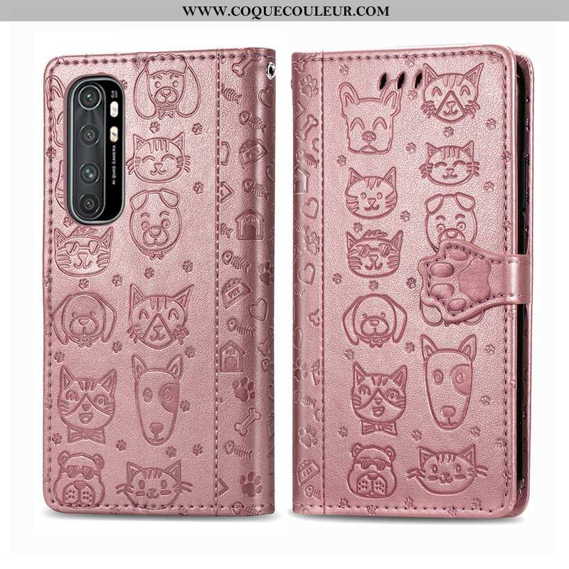 Coque Xiaomi Mi Note 10 Lite Dessin Animé Cuir, Housse Xiaomi Mi Note 10 Lite Charmant Gaufrage Rose