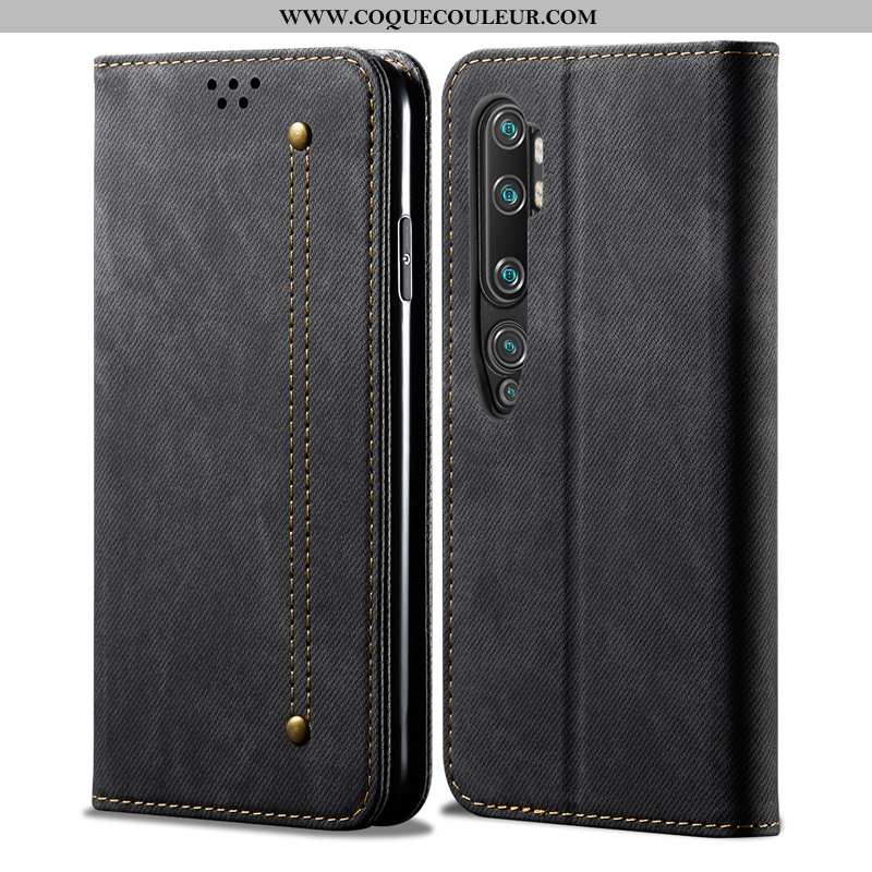 Étui Xiaomi Mi Note 10 Cuir Coque Incassable, Xiaomi Mi Note 10 Protection Tendance Noir