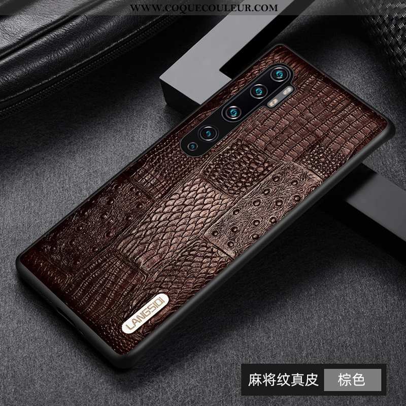 Housse Xiaomi Mi Note 10 Protection Cuir Coque, Étui Xiaomi Mi Note 10 Cuir Véritable Légère Marron