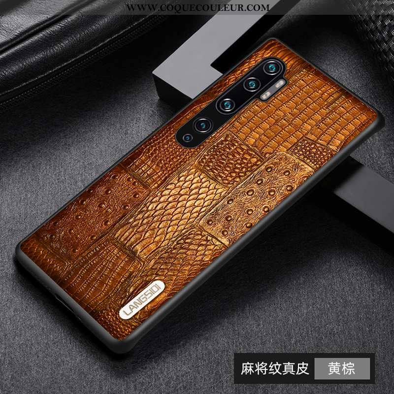 Housse Xiaomi Mi Note 10 Protection Cuir Coque, Étui Xiaomi Mi Note 10 Cuir Véritable Légère Marron