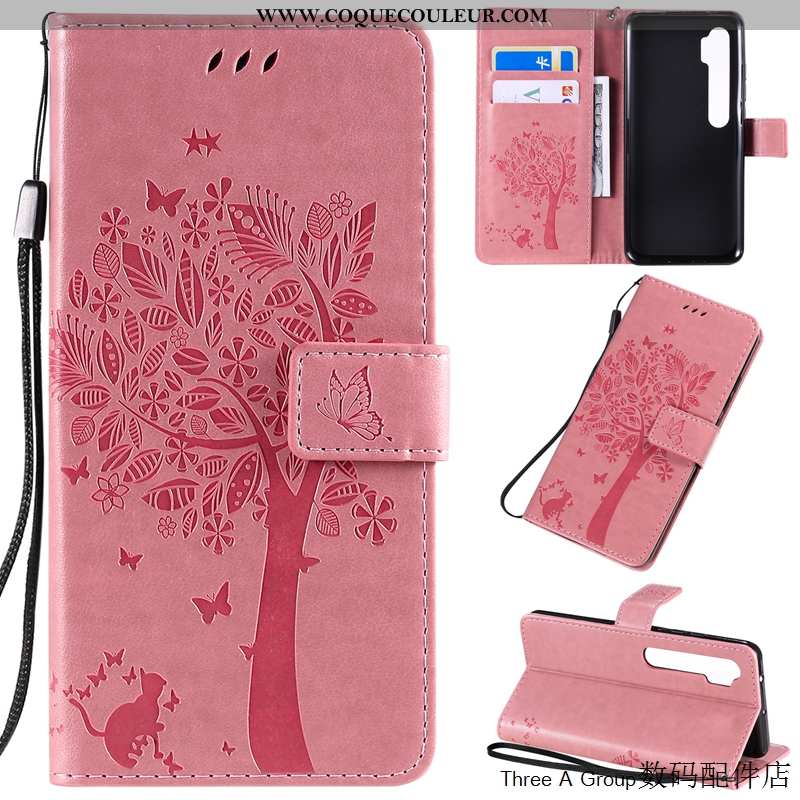 Coque Xiaomi Mi Note 10 Charmant Téléphone Portable, Housse Xiaomi Mi Note 10 Cuir Chat Rose