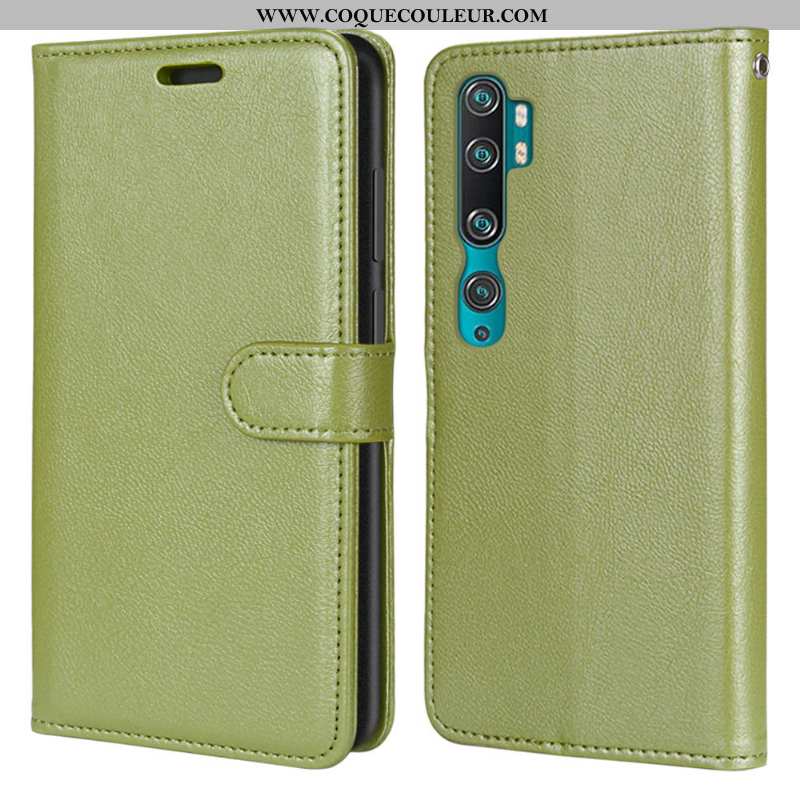 Étui Xiaomi Mi Note 10 Cuir Clamshell Tout Compris, Coque Xiaomi Mi Note 10 Incassable Verte