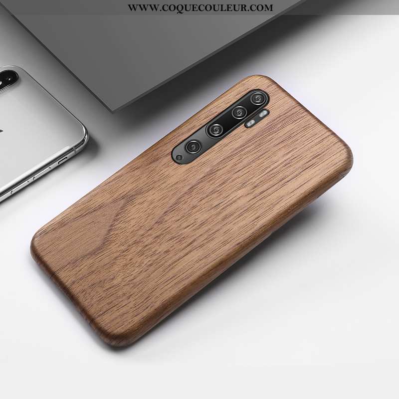 Étui Xiaomi Mi Note 10 Créatif Incassable Étui, Coque Xiaomi Mi Note 10 En Bois Tout Compris Marron