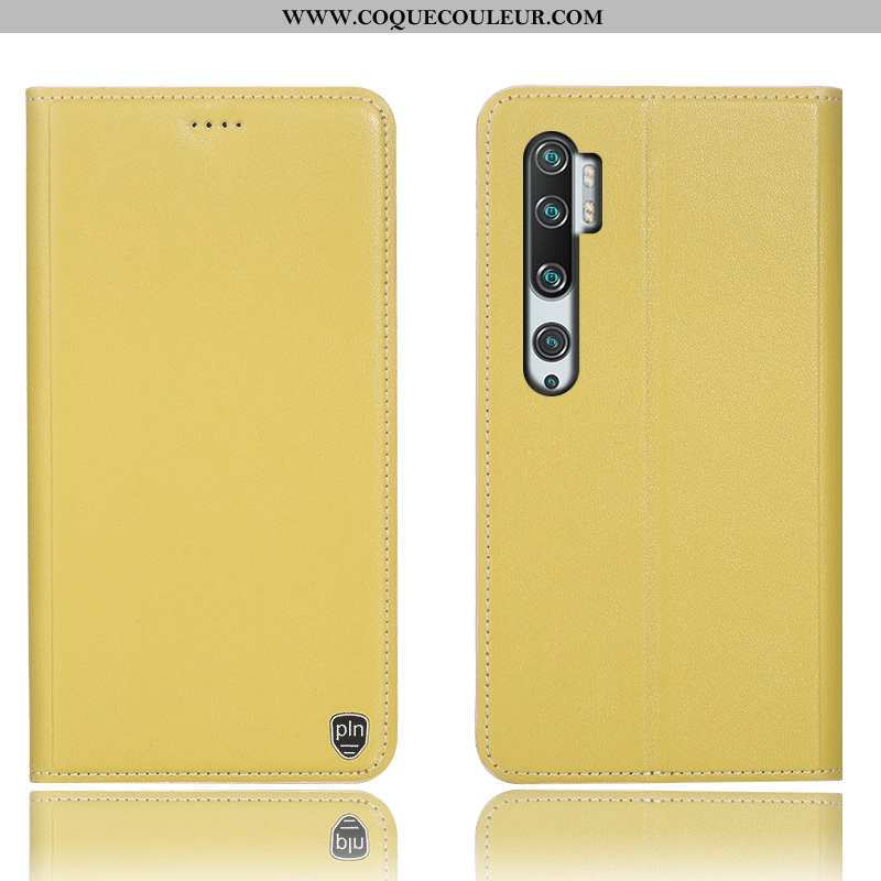 Housse Xiaomi Mi Note 10 Cuir Véritable Tout Compris Petit, Étui Xiaomi Mi Note 10 Protection Jaune