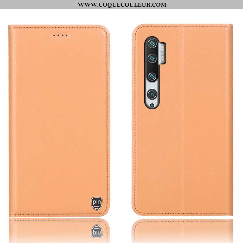 Housse Xiaomi Mi Note 10 Cuir Véritable Tout Compris Petit, Étui Xiaomi Mi Note 10 Protection Jaune