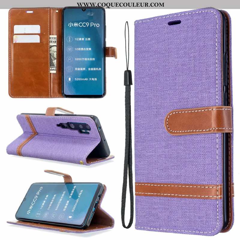 Housse Xiaomi Mi Note 10 Protection Violet, Étui Xiaomi Mi Note 10 Cuir En Denim Violet