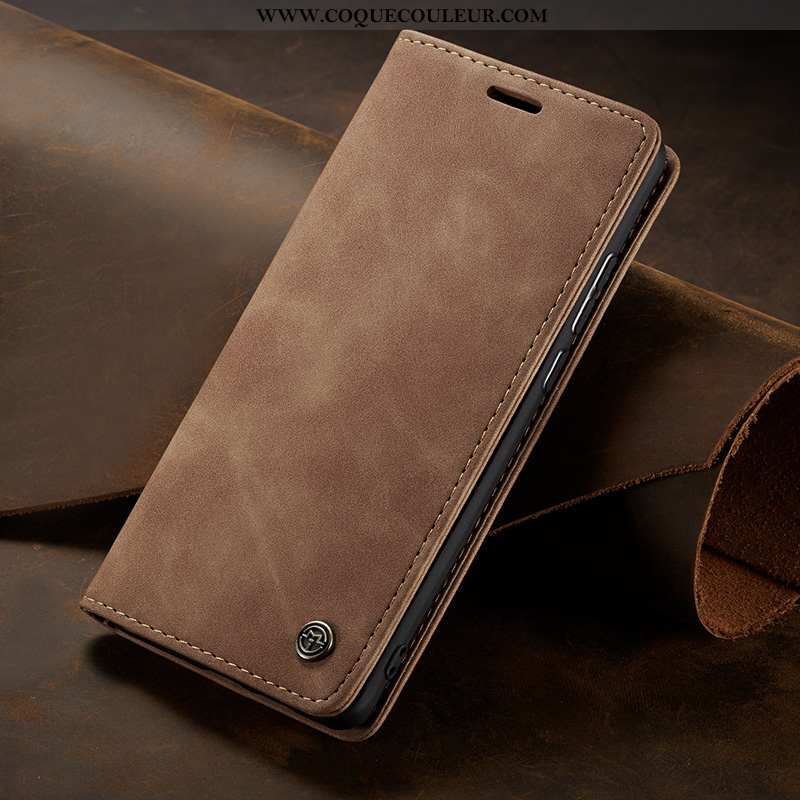 Étui Xiaomi Mi Note 10 Cuir Véritable Carte Clamshell, Coque Xiaomi Mi Note 10 Protection Marron Noi