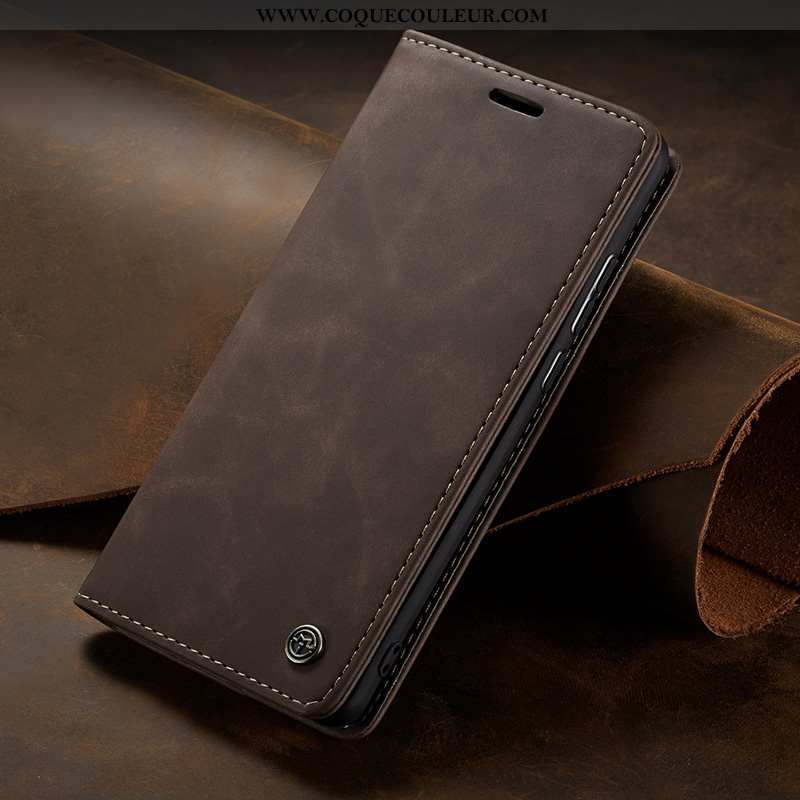 Étui Xiaomi Mi Note 10 Cuir Véritable Carte Clamshell, Coque Xiaomi Mi Note 10 Protection Marron Noi