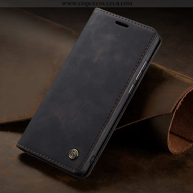 Étui Xiaomi Mi Note 10 Cuir Véritable Carte Clamshell, Coque Xiaomi Mi Note 10 Protection Marron Noi