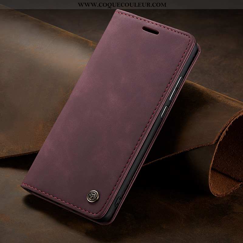 Étui Xiaomi Mi Note 10 Cuir Véritable Carte Clamshell, Coque Xiaomi Mi Note 10 Protection Marron Noi