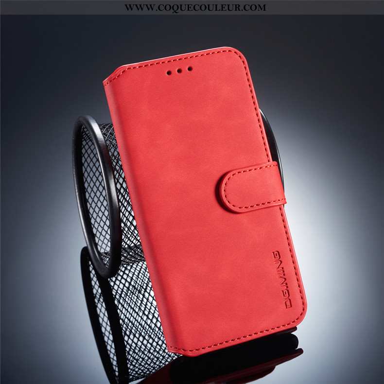 Housse Xiaomi Redmi 6 Cuir Téléphone Portable Clamshell, Étui Xiaomi Redmi 6 Délavé En Daim Rouge Ma
