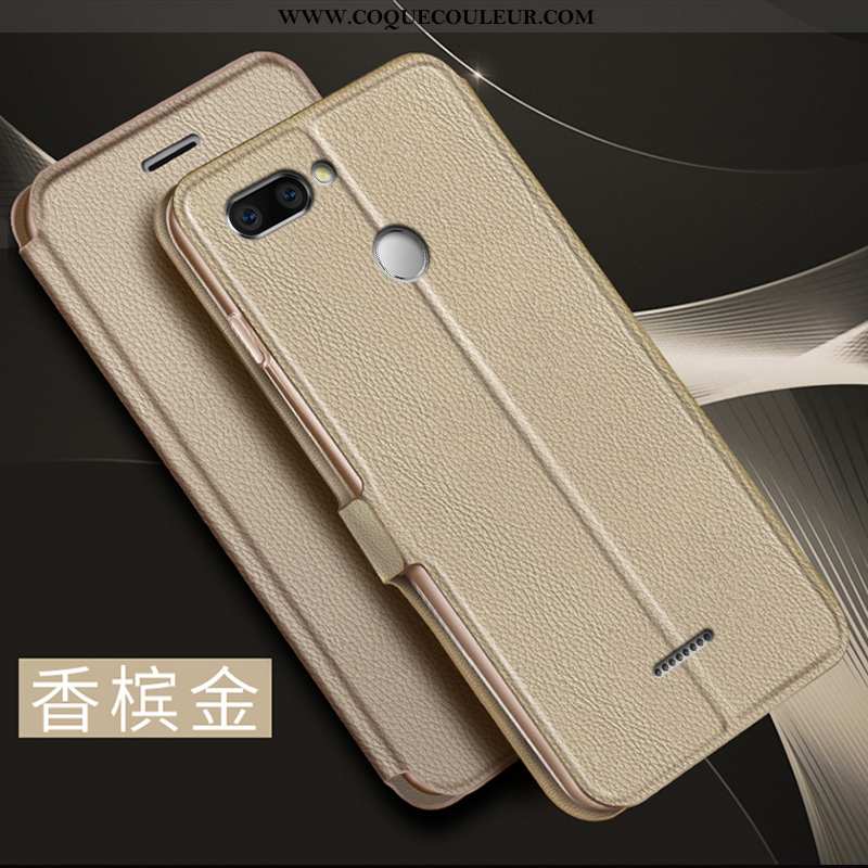 Coque Xiaomi Redmi 6 Cuir Simple Rouge, Housse Xiaomi Redmi 6 Fluide Doux Incassable Doré