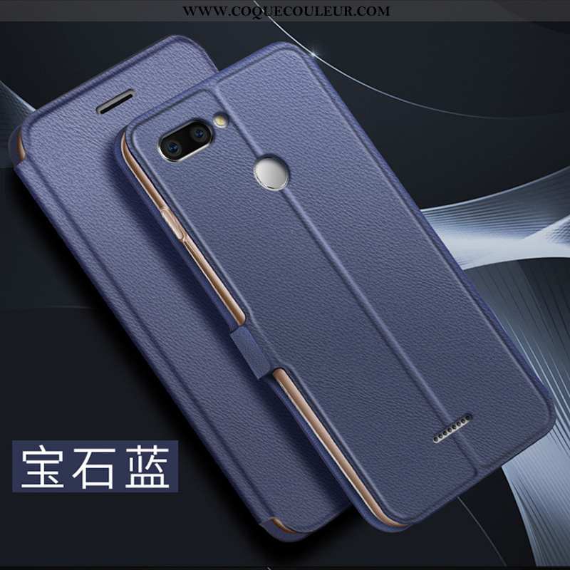 Coque Xiaomi Redmi 6 Cuir Simple Rouge, Housse Xiaomi Redmi 6 Fluide Doux Incassable Doré