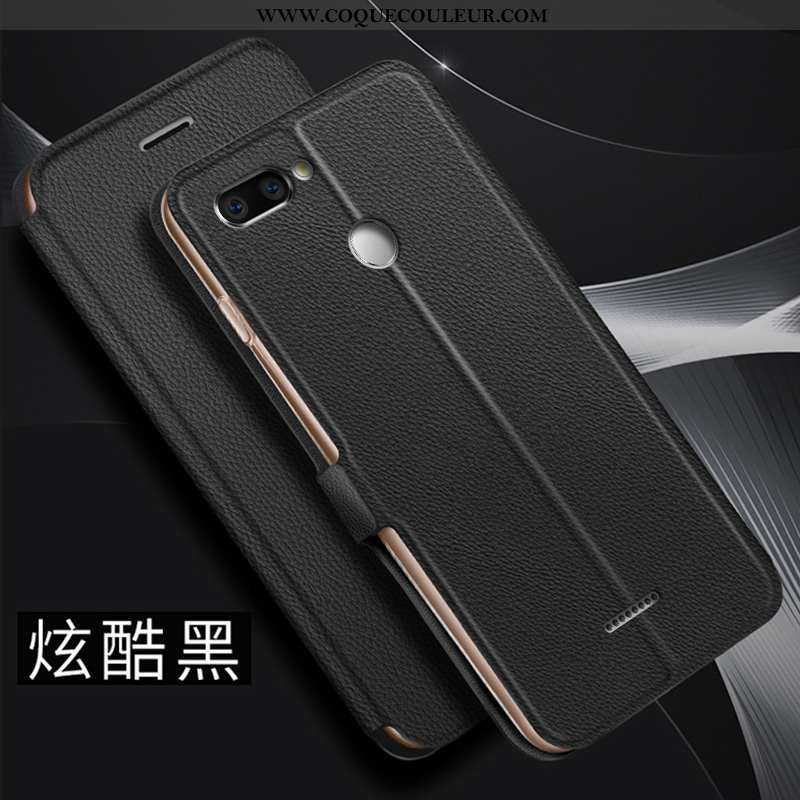 Coque Xiaomi Redmi 6 Cuir Simple Rouge, Housse Xiaomi Redmi 6 Fluide Doux Incassable Doré